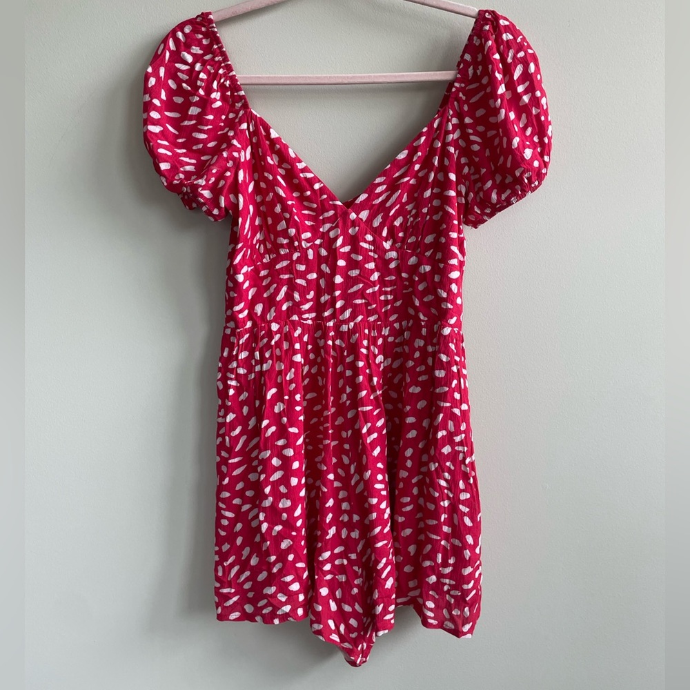 Lulu's Hey Sunny Red Dotted Short Sleeve Romper in Red - Picture 5 of 10